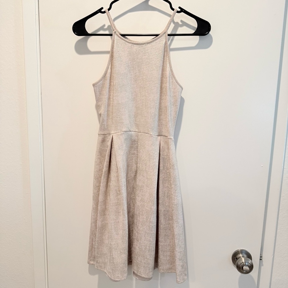 Light Gold Textured Halter Dress - Picture 2 of 3